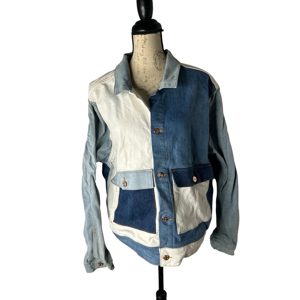 LuLaRoe Kenny Denim Jacket Color block with Rose gold Buttons‎ size 3XLarge